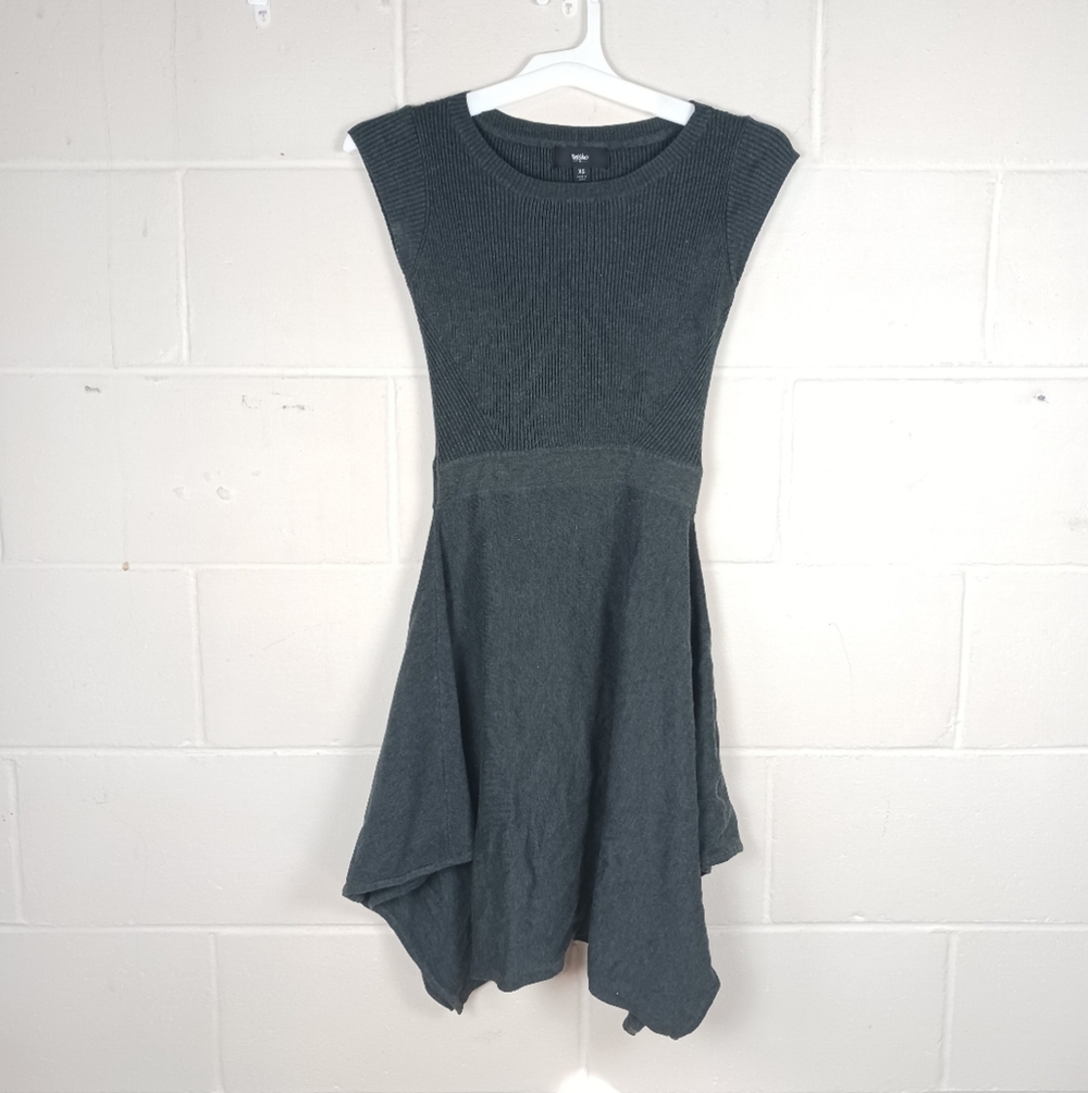 Mossimo‎ Gray Fit & Flare Knit Ribbed Dress Short Sleeve Knee Length Women's XS